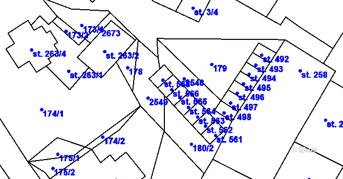 Parcela st. 566 v KÚ Třebenice, Katastrální mapa