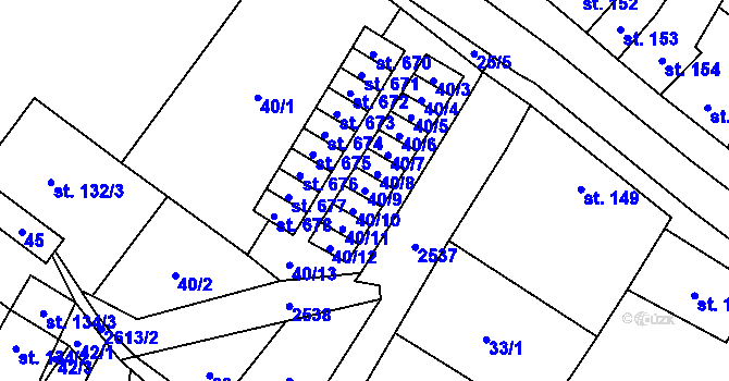 Parcela st. 40/9 v KÚ Třebenice, Katastrální mapa