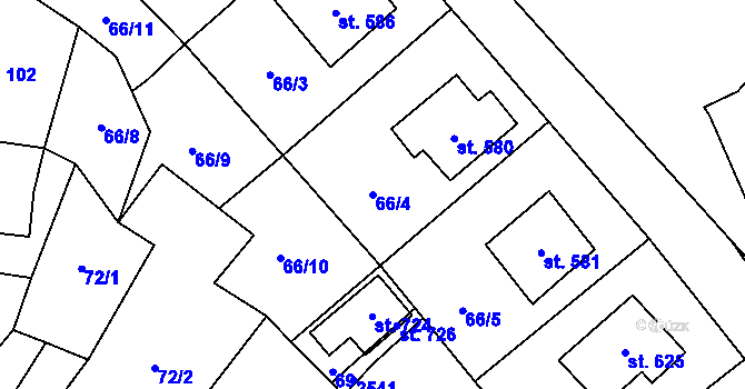 Parcela st. 66/4 v KÚ Třebenice, Katastrální mapa