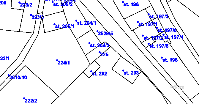 Parcela st. 225 v KÚ Třebenice, Katastrální mapa