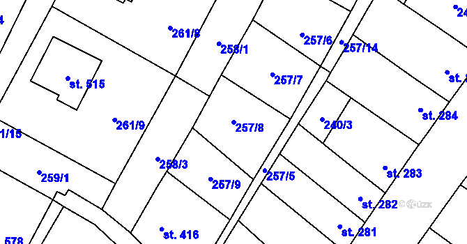 Parcela st. 257/8 v KÚ Třebenice, Katastrální mapa