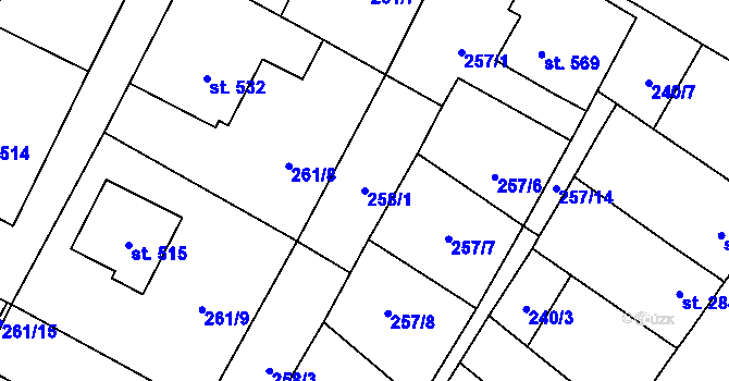 Parcela st. 258/1 v KÚ Třebenice, Katastrální mapa