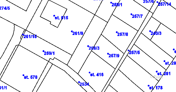 Parcela st. 258/3 v KÚ Třebenice, Katastrální mapa