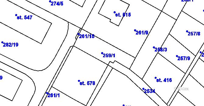 Parcela st. 259/1 v KÚ Třebenice, Katastrální mapa
