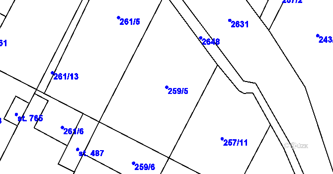 Parcela st. 259/5 v KÚ Třebenice, Katastrální mapa