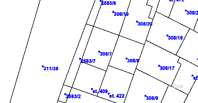 Parcela st. 308/7 v KÚ Třebenice, Katastrální mapa