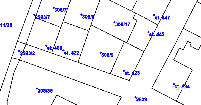 Parcela st. 308/9 v KÚ Třebenice, Katastrální mapa