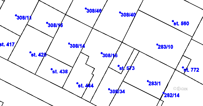 Parcela st. 308/16 v KÚ Třebenice, Katastrální mapa