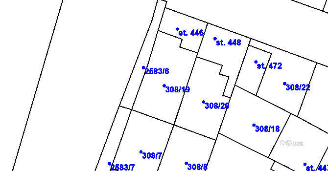 Parcela st. 308/19 v KÚ Třebenice, Katastrální mapa