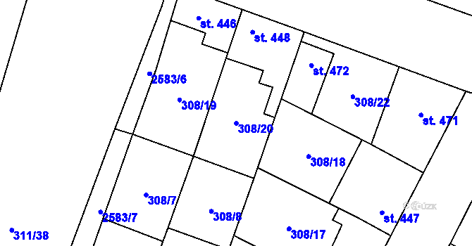 Parcela st. 308/20 v KÚ Třebenice, Katastrální mapa