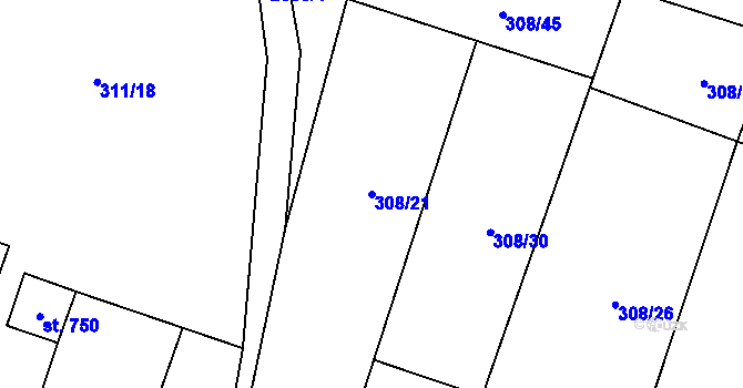Parcela st. 308/21 v KÚ Třebenice, Katastrální mapa