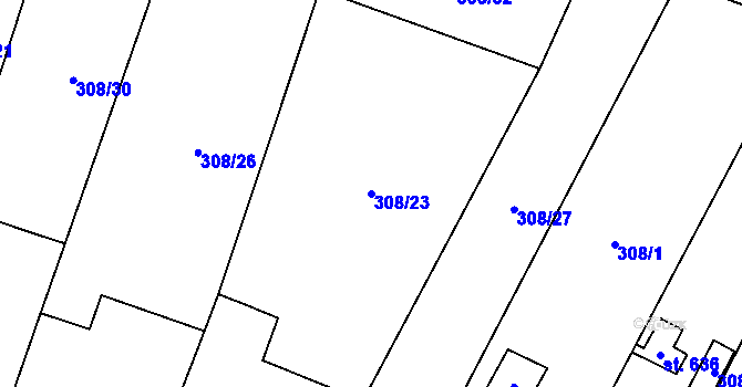 Parcela st. 308/23 v KÚ Třebenice, Katastrální mapa