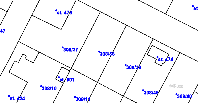 Parcela st. 308/38 v KÚ Třebenice, Katastrální mapa