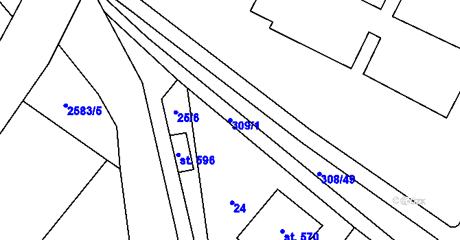 Parcela st. 309/1 v KÚ Třebenice, Katastrální mapa