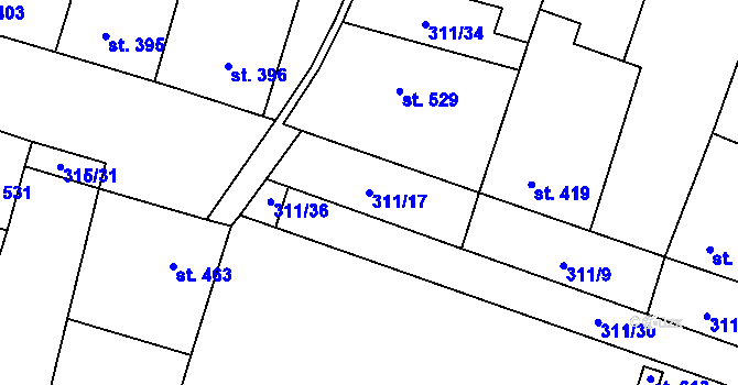Parcela st. 311/17 v KÚ Třebenice, Katastrální mapa