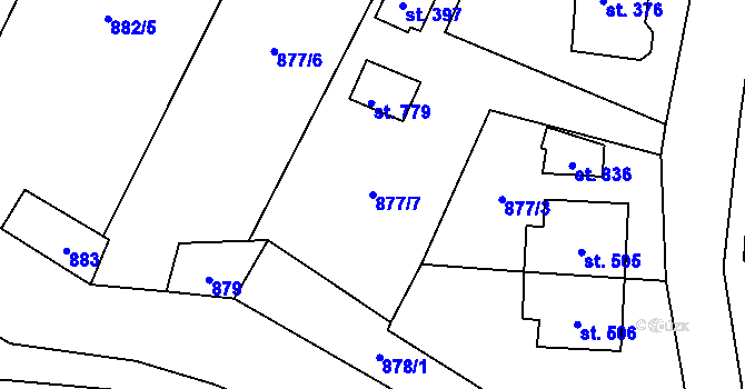Parcela st. 877/7 v KÚ Třebenice, Katastrální mapa