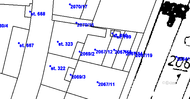 Parcela st. 2067/12 v KÚ Třebenice, Katastrální mapa