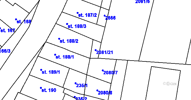 Parcela st. 2081/21 v KÚ Třebenice, Katastrální mapa