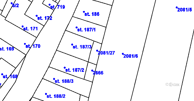 Parcela st. 2081/27 v KÚ Třebenice, Katastrální mapa