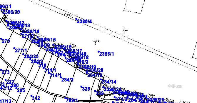Parcela st. 2386/1 v KÚ Třebenice, Katastrální mapa