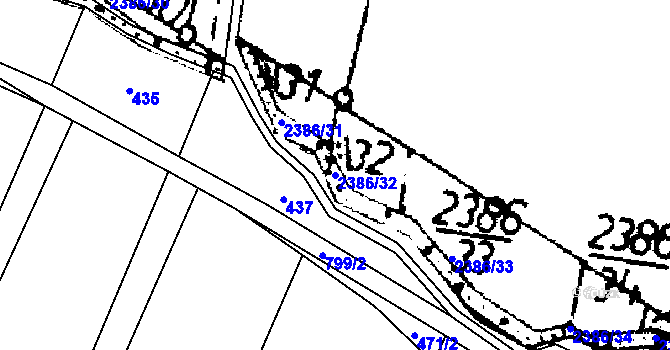 Parcela st. 2386/32 v KÚ Třebenice, Katastrální mapa