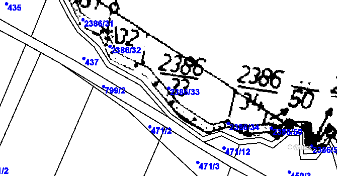 Parcela st. 2386/33 v KÚ Třebenice, Katastrální mapa