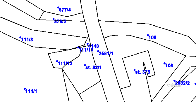 Parcela st. 2581/1 v KÚ Třebenice, Katastrální mapa
