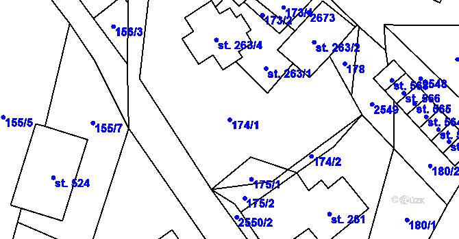 Parcela st. 174/1 v KÚ Třebenice, Katastrální mapa