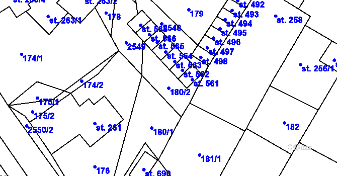 Parcela st. 180/2 v KÚ Třebenice, Katastrální mapa
