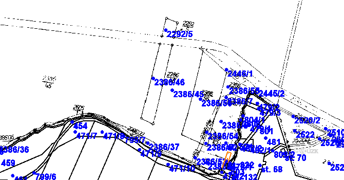 Parcela st. 2386/45 v KÚ Třebenice, Katastrální mapa