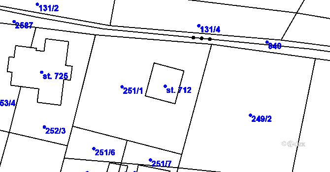 Parcela st. 712 v KÚ Třebenice, Katastrální mapa