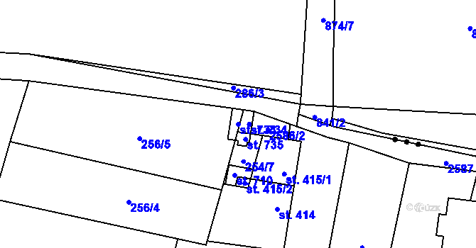 Parcela st. 733 v KÚ Třebenice, Katastrální mapa