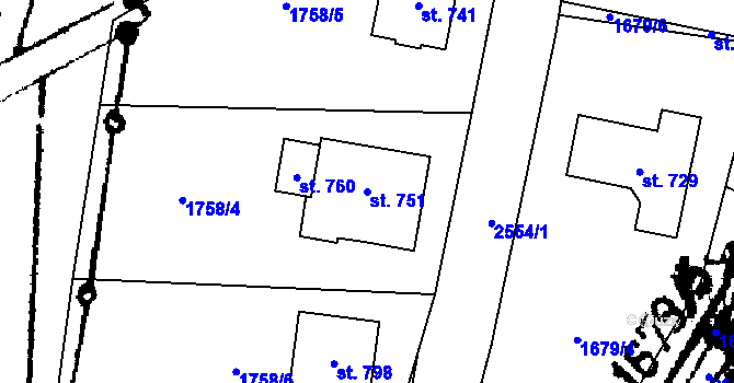 Parcela st. 751 v KÚ Třebenice, Katastrální mapa