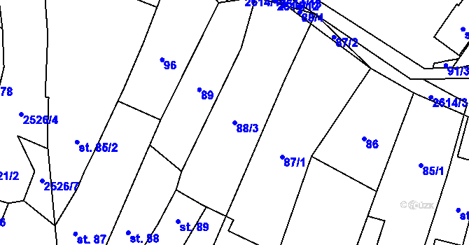 Parcela st. 88/3 v KÚ Třebenice, Katastrální mapa