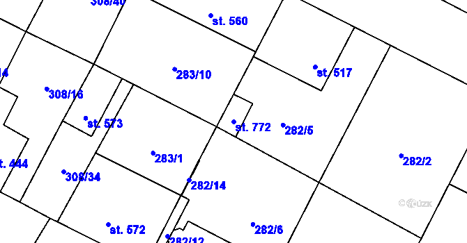 Parcela st. 772 v KÚ Třebenice, Katastrální mapa