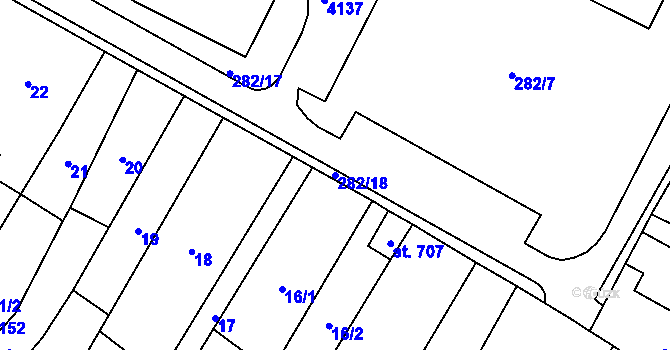 Parcela st. 282/18 v KÚ Třebenice, Katastrální mapa