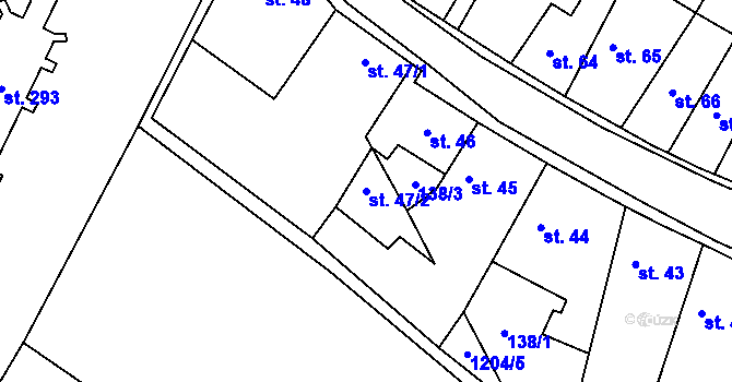 Parcela st. 47/2 v KÚ Třebenice, Katastrální mapa