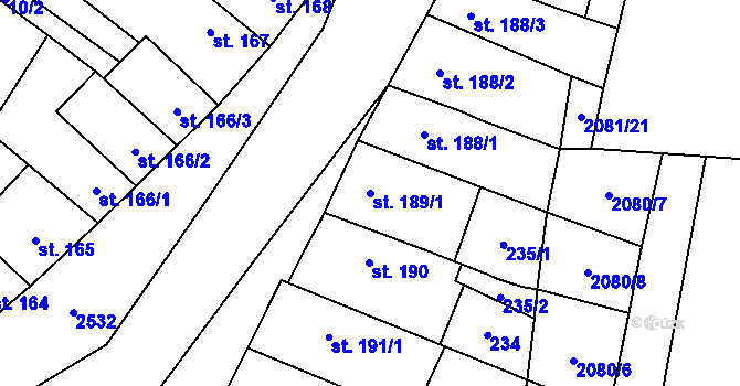 Parcela st. 189/1 v KÚ Třebenice, Katastrální mapa