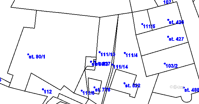Parcela st. 111/10 v KÚ Třebenice, Katastrální mapa