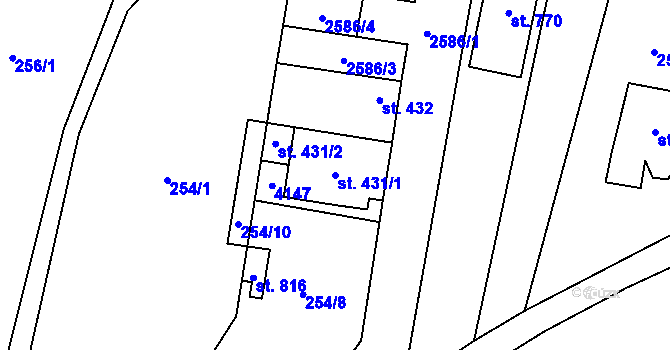 Parcela st. 431/1 v KÚ Třebenice, Katastrální mapa