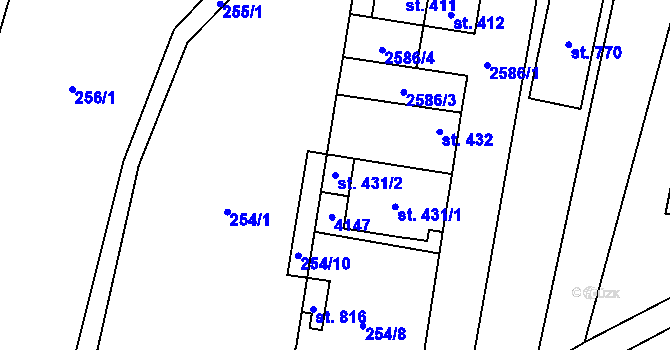 Parcela st. 431/2 v KÚ Třebenice, Katastrální mapa