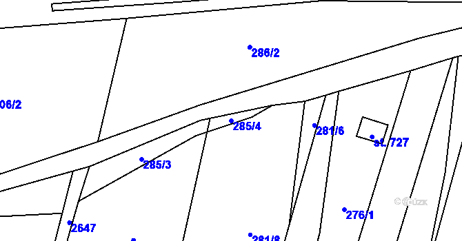 Parcela st. 285/4 v KÚ Třebenice, Katastrální mapa