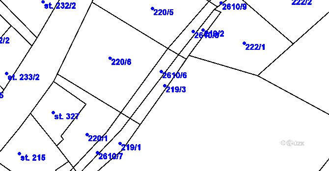 Parcela st. 219/3 v KÚ Třebenice, Katastrální mapa