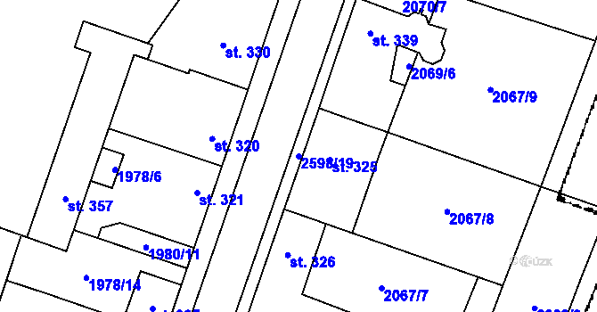 Parcela st. 2598/19 v KÚ Třebenice, Katastrální mapa