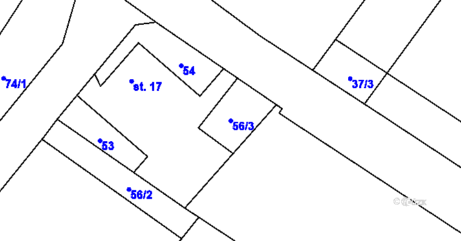 Parcela st. 56/3 v KÚ Chroustov u Třebenic, Katastrální mapa
