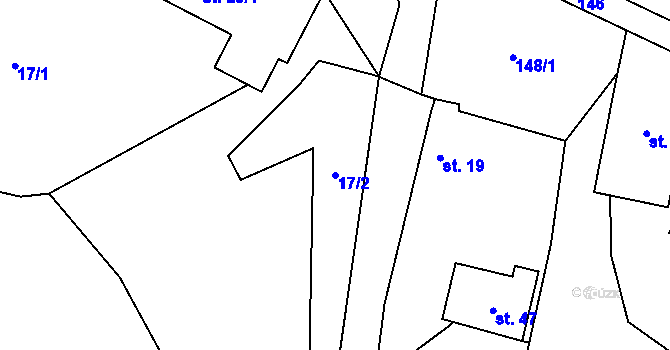 Parcela st. 17/2 v KÚ Plešice, Katastrální mapa