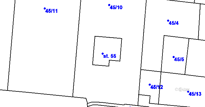 Parcela st. 55 v KÚ Plešice, Katastrální mapa