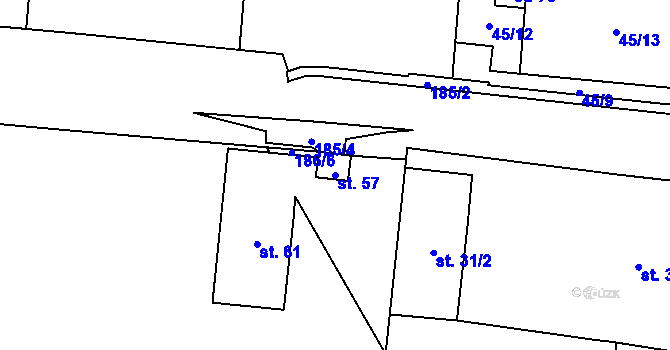 Parcela st. 57 v KÚ Plešice, Katastrální mapa