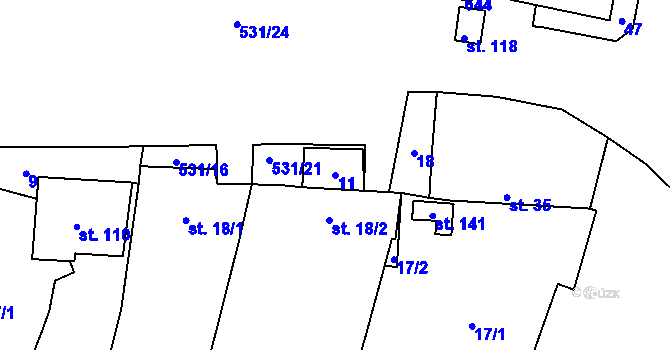 Parcela st. 11 v KÚ Třebenice na Moravě, Katastrální mapa
