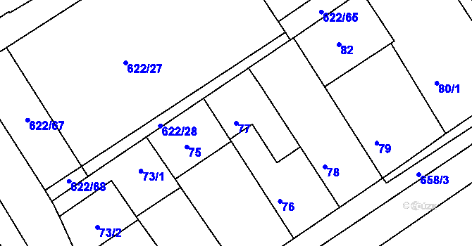 Parcela st. 77 v KÚ Třebestovice, Katastrální mapa